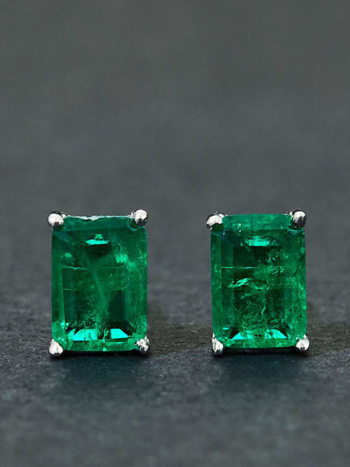 Synthetic emerald [e 0125] 925 Sterling Silver High Carbon Diamond Green Geometric Vintage Stud Earring